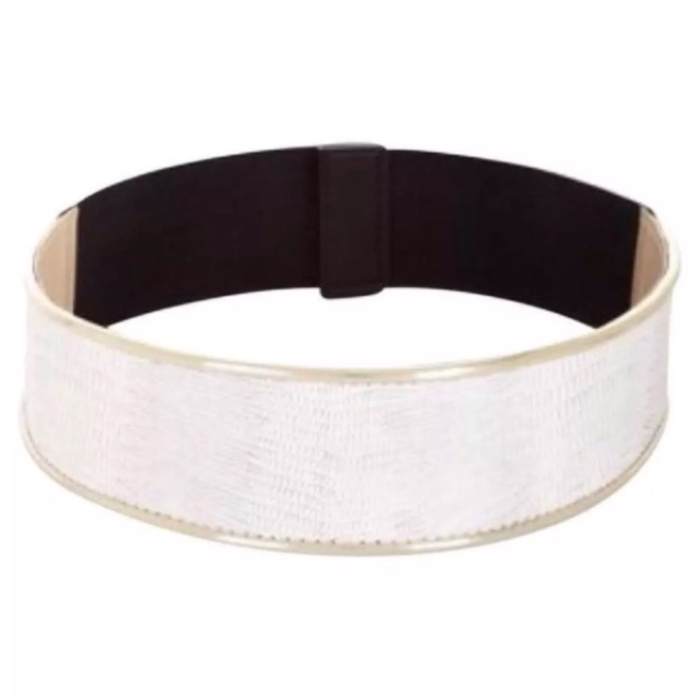 BCBG WIDE WAIST BELT CROC OFF WHITE GOLD OUTLINE FAUX LEATHER